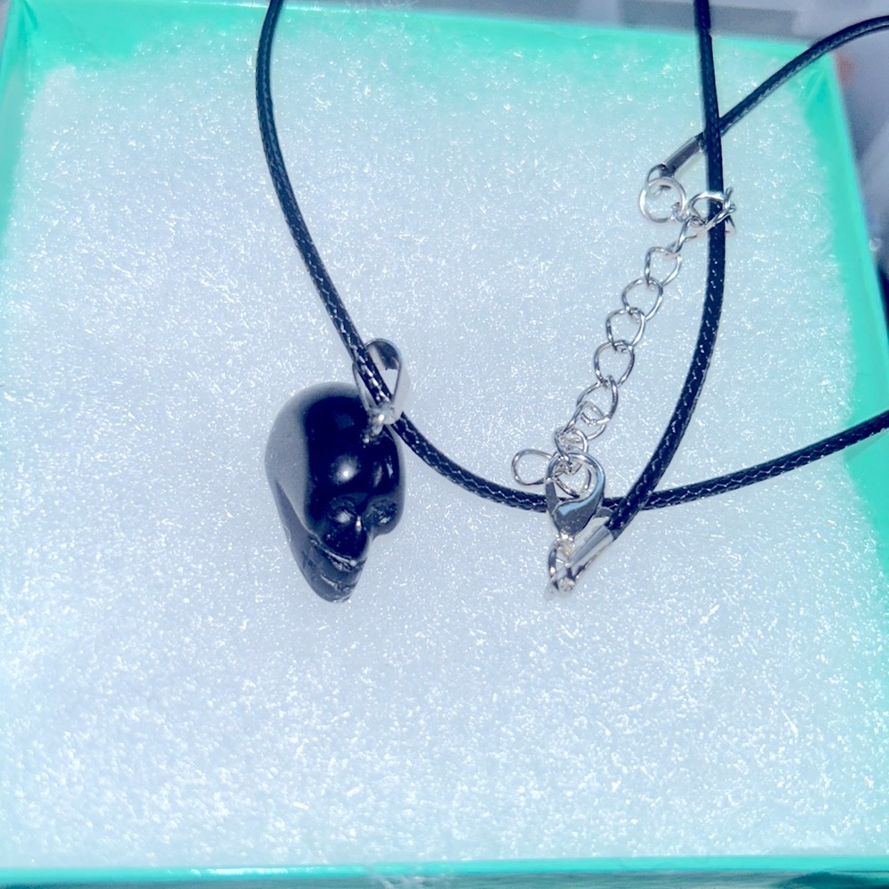 Gothic Onyx Skull on Black cord Necklace 18-20”